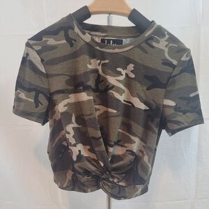 Multicolored Crop Top with Camouflage Pattern